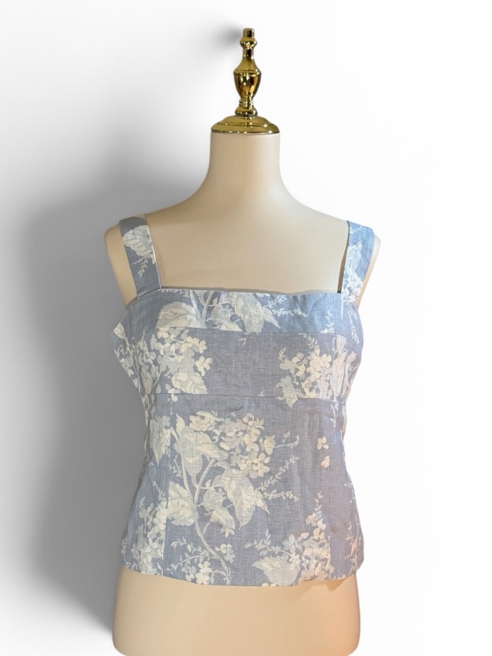 Reformation Darci Linen Square Neck Cropped Tank Top Floral Toile Light Blue 12 - Picture 3 of 14
